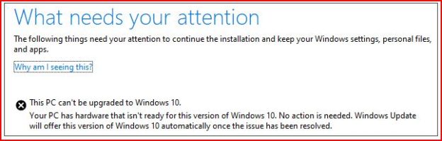 PC can't be upgraded to Windows 10